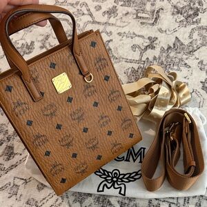 MCM Tan Mini Bag with Gold Accents